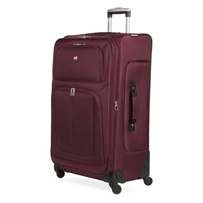 SWISSGEAR Sion Softside Expandable Spinner Luggage Durable Lightweight Travel Suitcase, Merlot, Checked-Large - color: Merlot, size: Checked-Large