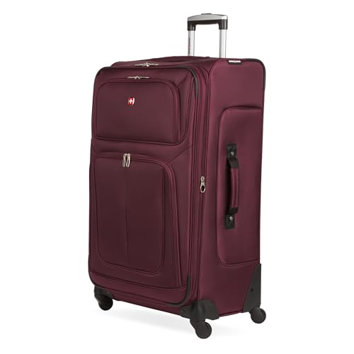 SWISSGEAR Sion Softside Expandable Spinner Luggage Durable Lightweight Travel Suitcase, Merlot, Checked-Large - color: Merlot, size: Checked-Large