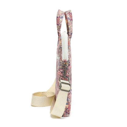 Laptop Bag, Messenger Shoulder Bag with Adjustable Strap Purple Paisley Floral - color: Black With White and Blue Floral Pattern