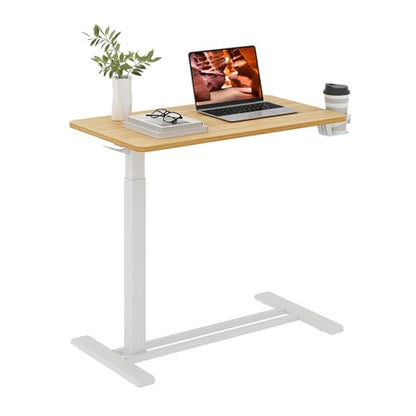 32''Large Medical Overbed Bedside Table with Wheels,Rolling Table | 31.5''x17.7'' Maple Pneumatic Tilting Desktop,Overbed Table with Hidden Casters for Hospital Use - color: Maple, size: Large