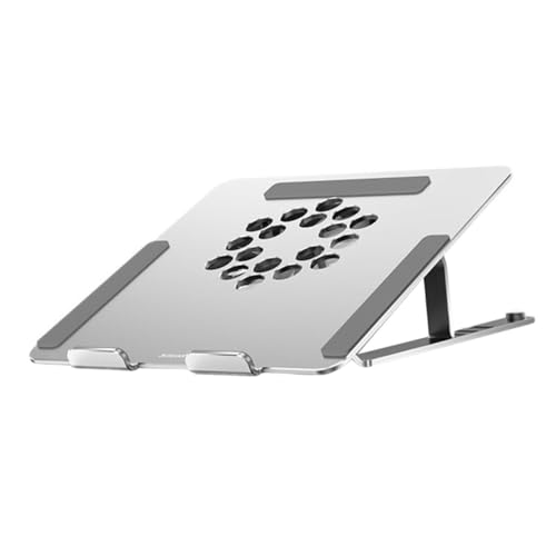 Cabilock Aluminum Alloy Laptop Cooler Stand with RGB LED Fans, Height Adjustable Ventilated Cooling Pad for Gaming and Office Notebooks, Silver