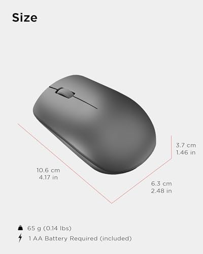 Lenovo 530 Full Size Wireless Computer Mouse for PC, Laptop, Computer with Windows - 2.4 GHz Nano USB Receiver - Ambidextrous Design - 12 Months Battery Life - Graphite Grey - color: Graphite Grey