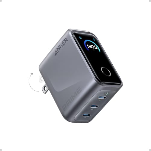 Anker Prime Charger, 160W Max 3-Port GaN Charger, for MacBook Pro Charger | Smart Display, Touch Control, Up to 140W Fast Charging for One Device,for MacBook Pro/Air, iPhone 17/16 Series,Samsung Galaxy