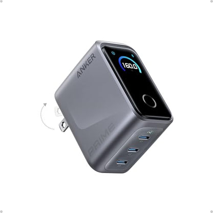 Anker Prime Charger, 160W Max 3-Port GaN Charger, for MacBook Pro Charger | Smart Display, Touch Control, Up to 140W Fast Charging for One Device,for MacBook Pro/Air, iPhone 17/16 Series,Samsung Galaxy