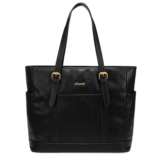 LOVEVOOK Laptop Work Tote Bag for Women,Teacher Computer Briefcase Business Shoulder Bag for Office Travel Gift - color: Retro Black, size: 15.6 inch