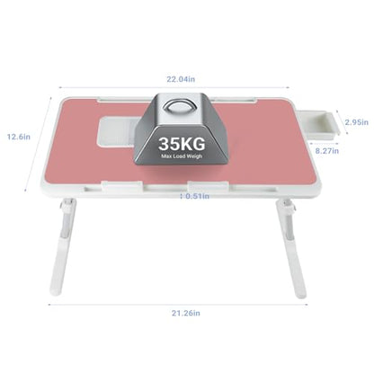 Adjustable Laptop Lap Desk with Cooling Fan USB Light for Adults 56x32cm,Pink - color: Pink+holder,56x32cm