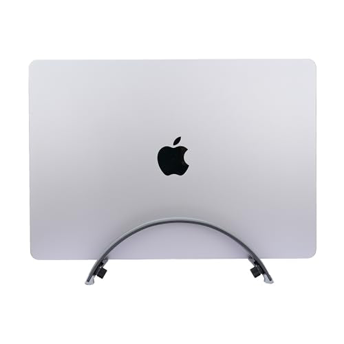 Adjustable Vertical Laptop Stand - 6061 Aluminum, CNC Precision, Anodized Finish, Fits All Laptops Including 17-inch, Ventilated Design, Anti-Slip Silicone Pads, ARC Shaped Stands - color: Black