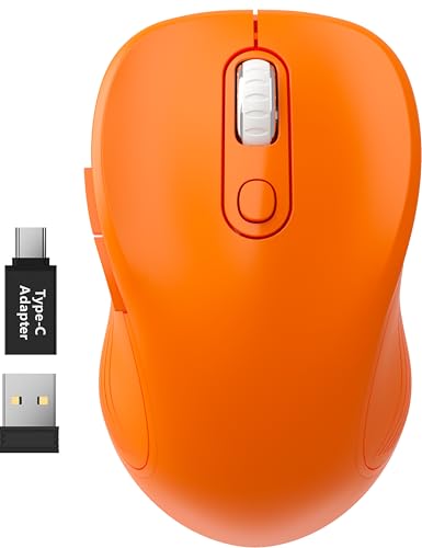 WisFox 2.4G Wireless Mouse for Laptop, Ergonomic Computer Mouse with USB Receiver and Type-C Adapter, 3 Adjustable Levels DPI, 6 Button Cordless Wireless Mice (Orange) - color: Orange