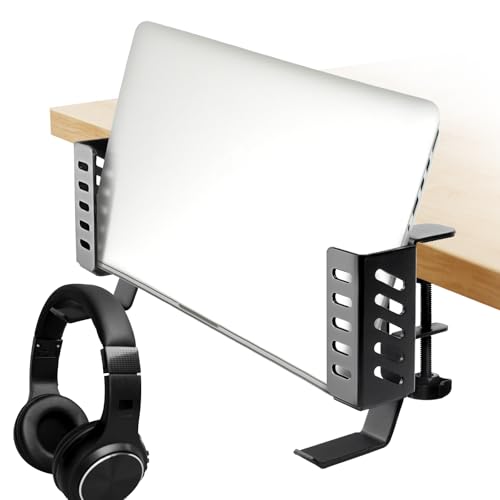 Desk Laptop Stand,No-Drill Desktop Mount,Hanging Holder for Desk - Clamp Storage for Laptops/Book/Keyboards/Headphone/Backpack Black