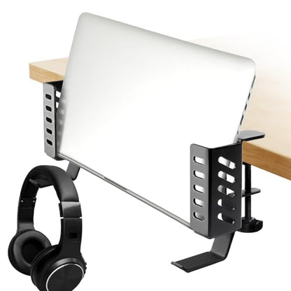 Desk Laptop Stand,No-Drill Desktop Mount,Hanging Holder for Desk - Clamp Storage for Laptops/Book/Keyboards/Headphone/Backpack Black