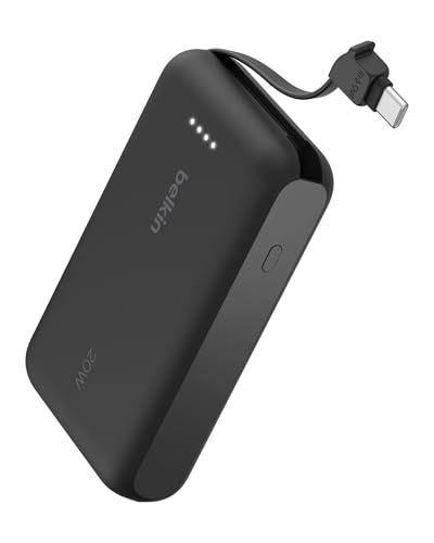 Belkin 10000mAh 20W USB C Power Bank, Portable Charger for iPhone & iPad | Fast Charging, Integrated USB C Cable, Eatra USB C Port, iPhone 17, iPad, Samsung Galaxy S26, Charge 2 Devices - color: Black, style: 10K mAh