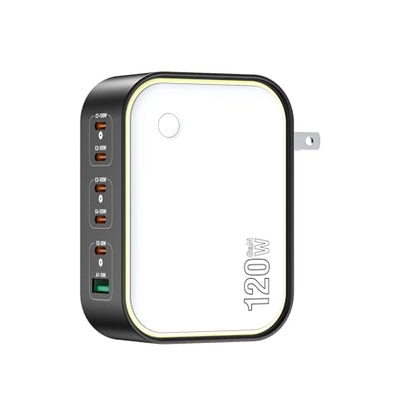 120W GaN USB C Charger, 6-Port Fast Charging Block with Night Light, PD 100W Wall Charger for MacBook Pro/Air, iPhone 17/16/15 Series, iPad, Laptop - Ultra-Compact Travel Charger for Home and Office