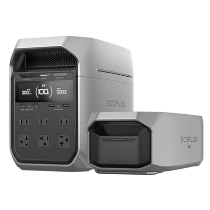 EF ECOFLOW Portable Power Station DELTA 3 Plus 1024Wh with Extra Battery | Expand Capacity from 1024Wh to 2048Wh, 1800W AC/140W USB-C Output, Solar Generator for Emergency, Home Backup, Camping - style: DELTA 3 Plus with Extra Battery