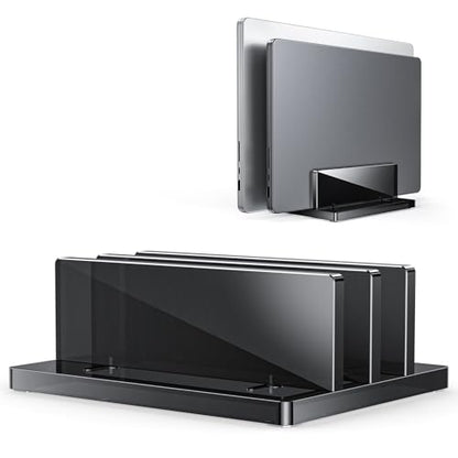 OMOTON Vertical Laptop Stand, Black Acrylic Dual Holder for MacBook Gaming | Adjustable Width 0.43-1.38", Black Acrylic Dual Slot Stand for Desk, Compatible with MacBook Pro/Air HP Gaming up to 17" - size: Dual-Black