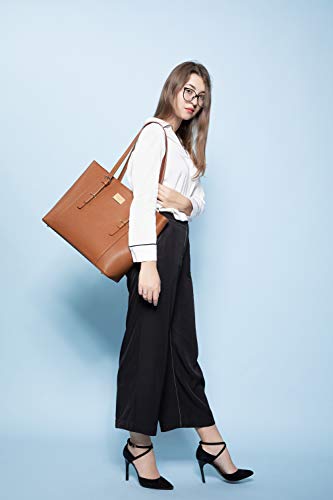 Laptop Bag for Women Large Office Handbags Briefcase Fits Up to 15.6 inch (Updated Version)-Brown - color: Brown