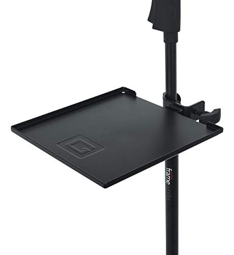 Gator Frameworks Microphone Stand Utility Shelf; 9" x 9" (GFW-SHELF0909) | Steel Tray Secures Accessories with Raised Edges and Clamps to Most Mic Stands 10 lb Weight Capacity - size: 9" x 9" Utility Shelf, style: 9" x 9" Shelf