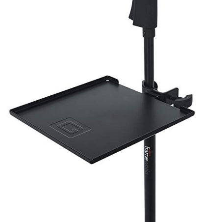Gator Frameworks Microphone Stand Utility Shelf; 9" x 9" (GFW-SHELF0909) | Steel Tray Secures Accessories with Raised Edges and Clamps to Most Mic Stands 10 lb Weight Capacity - size: 9" x 9" Utility Shelf, style: 9" x 9" Shelf