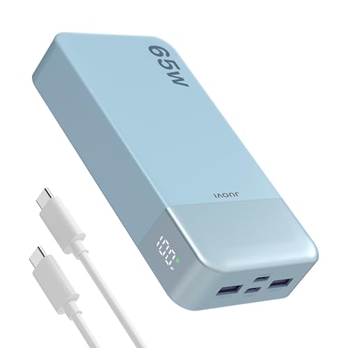 JUOVI Power Bank 65W 20000mAh Laptop Portable Charger | Fast Charging with 4 Ports LED Display External Battery Pack for MacBook Air iPad Tablet iPhone Samsung Steam Deck etc - color: Blue