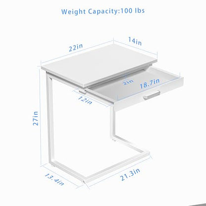 C Shaped End Table,Small Couch Side Table with Drawer,for Living Room, Bedroom Magazines, Computers, Coffee, Small Objects Storage.White - color: White