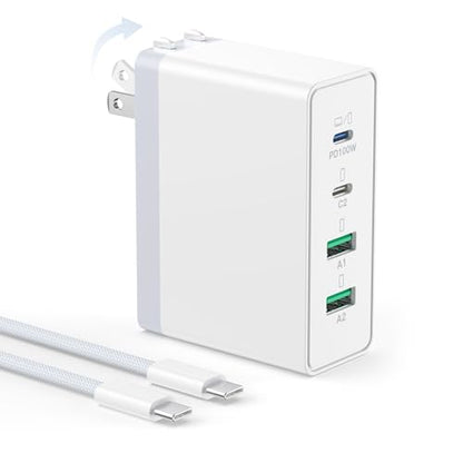 140W USB C Charger Block, 4-Port GaN Multi-Device Fast Charger Adapter | Fast Charging Block with Foldable Plug,Type C Wall Charger Power Adapter for MacBook Air/Pro,iPad, iPhone 17/16 Series,Galaxy