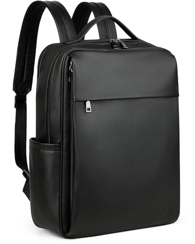 MASINTOR 15.6 inch PU Leather Laptop Backpack Purse for Women | College Laptop Backpack, Spacious Main Compartment, Luggage Strap & Padded Sleeve, Ideal for Campus, Commute & Travel - color: Black