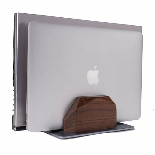 Vertical Laptop Stand for Desk, Dual Slot Wood Laptop Holder to Dock MacBook, MacBook Pro and & Gaming Laptops, Solid Black Walnut, Geometric Sculpted Craftsmanship - color: Grey