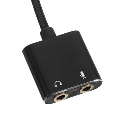 USB Headphone Audio Splitter Adapter with Microphone Jack External Sound Card for PC and Laptop, Black Two-in-one Audio Interface Cable for Computer Headset and Smartphone Use