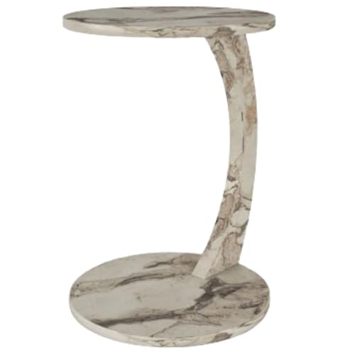 C Shaped End Table for Couch Small Places, Faux Marble Engineered Wood Space Saver Round Side Table for Sofa and Bedside with Wheels, Coffee and Snack Time Tray for Living Room (White Marble) - color: White Marble