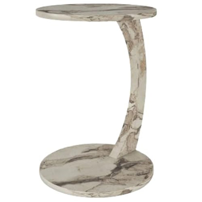 C Shaped End Table for Couch Small Places, Faux Marble Engineered Wood Space Saver Round Side Table for Sofa and Bedside with Wheels, Coffee and Snack Time Tray for Living Room (White Marble) - color: White Marble