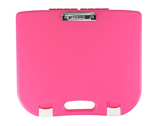 DEXAS Portable Lap Desk with Storage, Integrated Handle, Exterior Wire Clip, 18”x 15.25”x 1.38” Pink w/White Latch - color: Pink