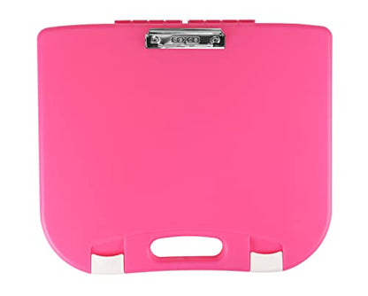 DEXAS Portable Lap Desk with Storage, Integrated Handle, Exterior Wire Clip, 18”x 15.25”x 1.38” Pink w/White Latch - color: Pink