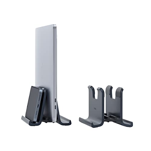 Hagibis Vertical Laptop Stand Desktop for Desk Gravity Locking Holder Dock Save Space Improves Airflow for MacBook Pro, Mac mini, Surface, HP, Dell, Chrome Book (Gen2 Black)
