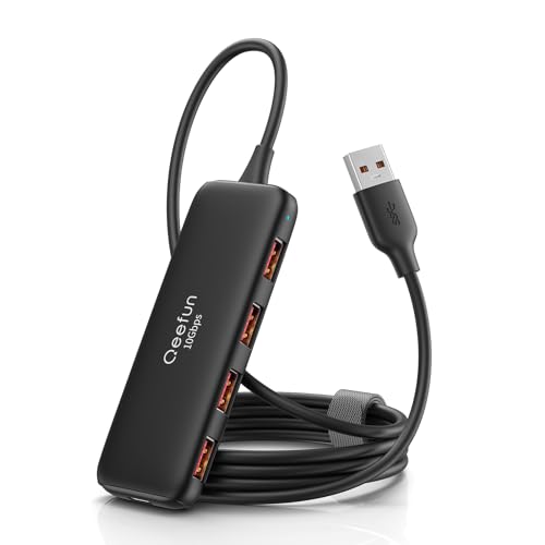 Qeefun 10Gbps USB 3.2 Hub with 4 USB A Data Ports, USB 3.2 Gen 2 Splitter, 4ft Extended Long Cable and Type-C Power Port, USB multiport Adapter for pc, Laptop, iMac, Mac mini, Dell XPS and More - style: A to 4A