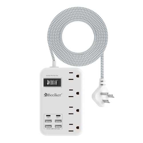 6 USB Travel Power Strip,4 Outlets,5Ft Extension Cord,Surge Protector,13A | 2 USB C,6 USB Charging Station,5Ft Braided Extension Cord,Surge Protector,Switch,Wall Mount,Flat Plug,For Travel Office Dorm - size: 24W USB-5ft-980J
