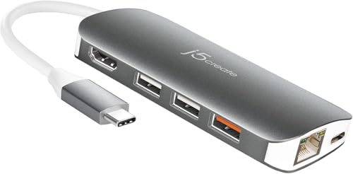 j5create USB-C 9-in-1 Multi Adapter Multi Adapter HDMI/Ethernet/USB 3.1, SD and MicroSD/PD 3.0 | 4K HDMI for MacBook | ChromeBook |USB-C Devices (JCD383)