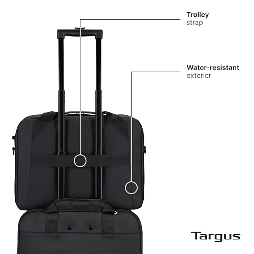 Targus 17–18 Inch Classic EcoSmart Briefcase, Large Laptop Bag with Padded Laptop Sleeve, Anti-Theft Zippers, Hidden Phone Pocket, Water-Resistant Design, Trolley Strap, Black CN418GL