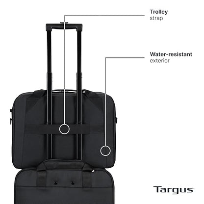 Targus 17–18 Inch Classic EcoSmart Briefcase, Large Laptop Bag with Padded Laptop Sleeve, Anti-Theft Zippers, Hidden Phone Pocket, Water-Resistant Design, Trolley Strap, Black CN418GL