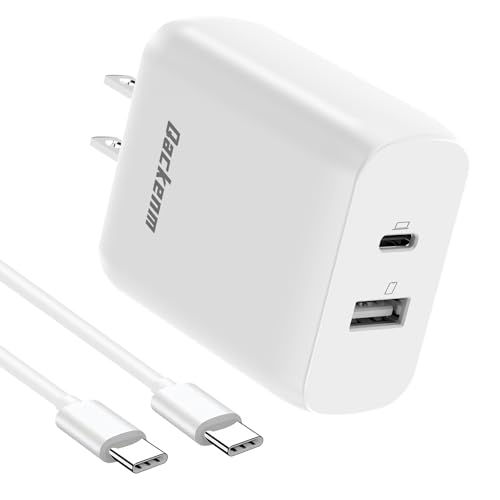 Qackenm 65W USB C Charger with 5FT USB C Cable, Type C Charger Fast Charging, 2-Port Wall Charging Block for MacBook Pro/Air, iPhone 17/16/15, iPad Pro/Air, Galaxy S24/S23, Pixel, Steam Deck (White) - color: white