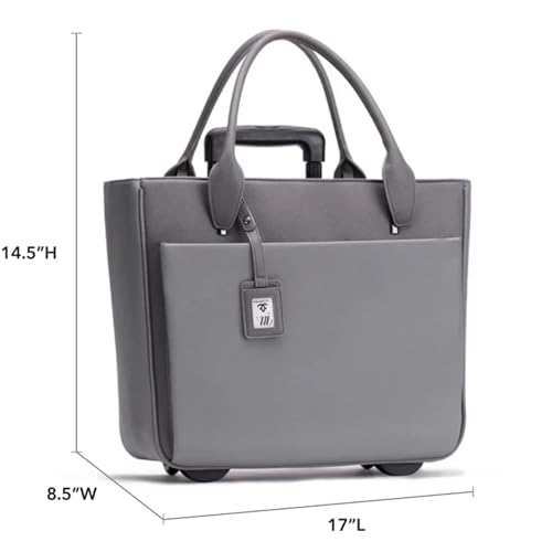FRANCINE Roller Laptop Tote Bag 17 Inch – Rolling Laptop Tote for Women, Laptop Roller Bag with Trolley Handle (Grey) - color: Grey
