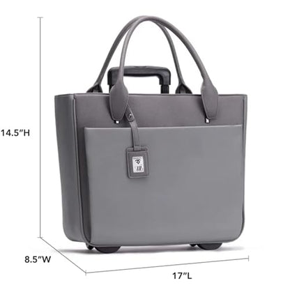 FRANCINE Roller Laptop Tote Bag 17 Inch – Rolling Laptop Tote for Women, Laptop Roller Bag with Trolley Handle (Grey) - color: Grey