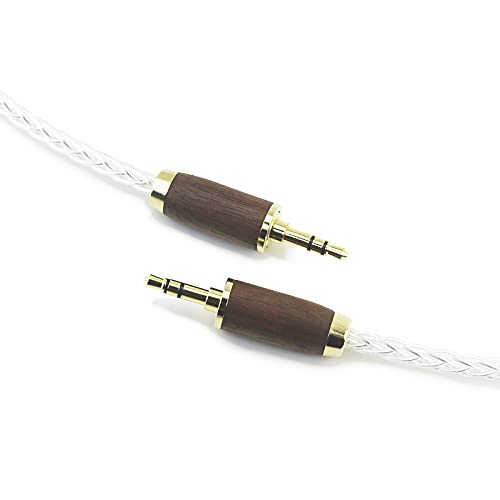 NewFantasia 3.5 mm Male to Male Stereo Audio Cable Headphone Audio Adapter 8 Cores 6N OCC Copper Single Crystal Silver Plated Walnut Wood Shell AUX Cord 3.5mm to 3.5mm Male 15cm/5.9inch
