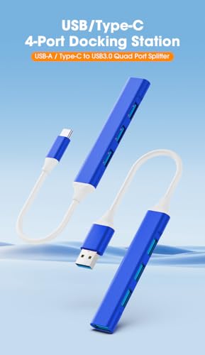 Mac USB C Adapter - Type C USB Adapter Hub with 4 Ports: 1 USB 3.0 + 3 USB 2.0, Ultra-Slim Aluminum Design, 5Gbps Transfer, Adapter for Mac USB C, Type C USB Hub (Royal Blue)