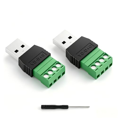 USB 2.0 Male to 4 Pin Screw Terminal Block Connector | Solderless Pluggable Adapter Kit for DIY Electronics Repair, Breakout Board for Data/Power Cable Extension (2-PCS Male) - color: 2-PCS Male