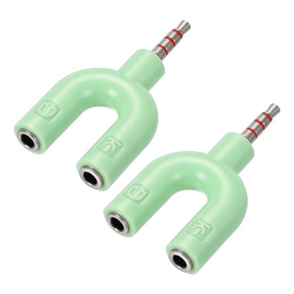 MECCANIXITY 2Pcs Headset Mic Splitter Adapter, 3.5mm Male to Dual Female Y Splitter Microphone and Audio Jack Adapters for PC Laptop Smartphone, Green - color: Green
