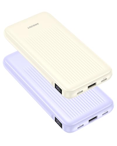 2-Pack 10000mAh Power Bank Fast Charging, 22.5W Compact USB C Portable Charger with 2 Outputs & 2 Inputs, LED Display Battery Pack Compatible with iPhone Samsung iPad Tablets, Purple & Beige - color: Purple & Beige