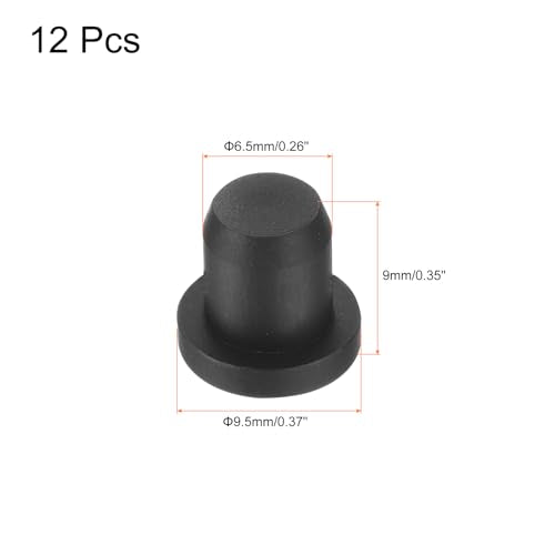 uxcell High Temp Silicone Plug Mount Dia 6.5mm/0.26 inch t Shaped Rubber Stopper Hole Plugs for Powder Coating Plating Waterproof Plugs Sealing Plugs Black Pack of 12(OD 9.5mm) - size: 6.5x9.5mm