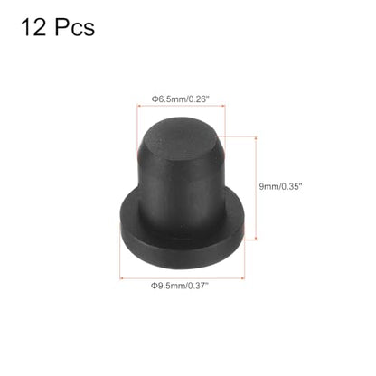 uxcell High Temp Silicone Plug Mount Dia 6.5mm/0.26 inch t Shaped Rubber Stopper Hole Plugs for Powder Coating Plating Waterproof Plugs Sealing Plugs Black Pack of 12(OD 9.5mm) - size: 6.5x9.5mm