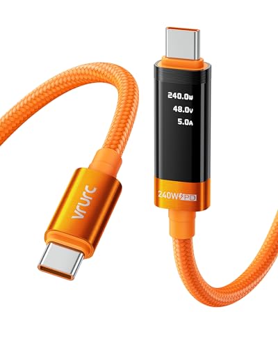 VRURC 240W USB C to USB C Cable Fast Charging,Upcycled-Braided Nylon with 120-Year Bend Durability USB C Cord for Car Vehicle,iPhone 17,MacBook, Galaxy S24,Travel,3ft Length 48V 3.25A(Orange) - color: Orange