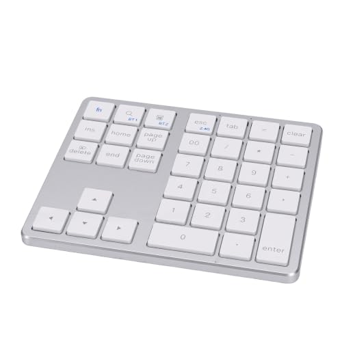 Wireless Number Pad, 35 Key Quiet Scissor Switch, Ultra Light Compact, Bluetooth 2.4G Dual Mode, Rechargeable, for Laptop PC Desktop (White) - color: White