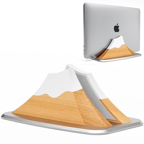 AFOOYO Vertical Laptop Stand - Snow Peak-Shaped Wooden Holder Dock Compatible with MacBook, Surface, Chromebook, Dell & More - Space-Saving Design for All Laptops - color: Beechwood, size: Single